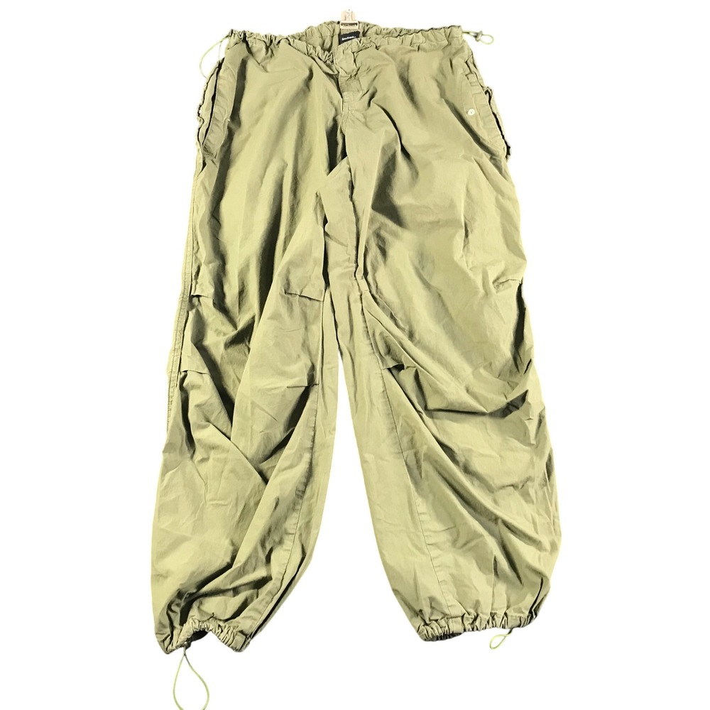 iets frans... Olive Green Cotton Parachute Pants Baggy Bungee Size Small